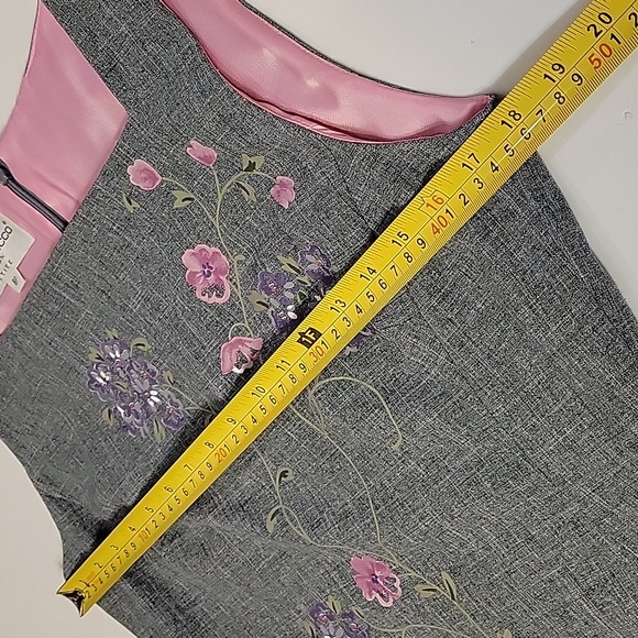 Vintage Donna Ricco New York Petite Size 8P Embroidered Dress Gray - Picture 9 of 16